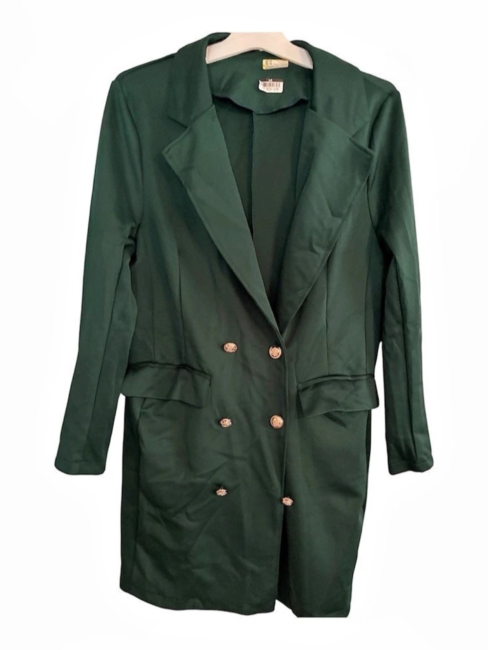 Women Blazer green Long Sleeve Double Breasted Button Blazer DressPockets Large